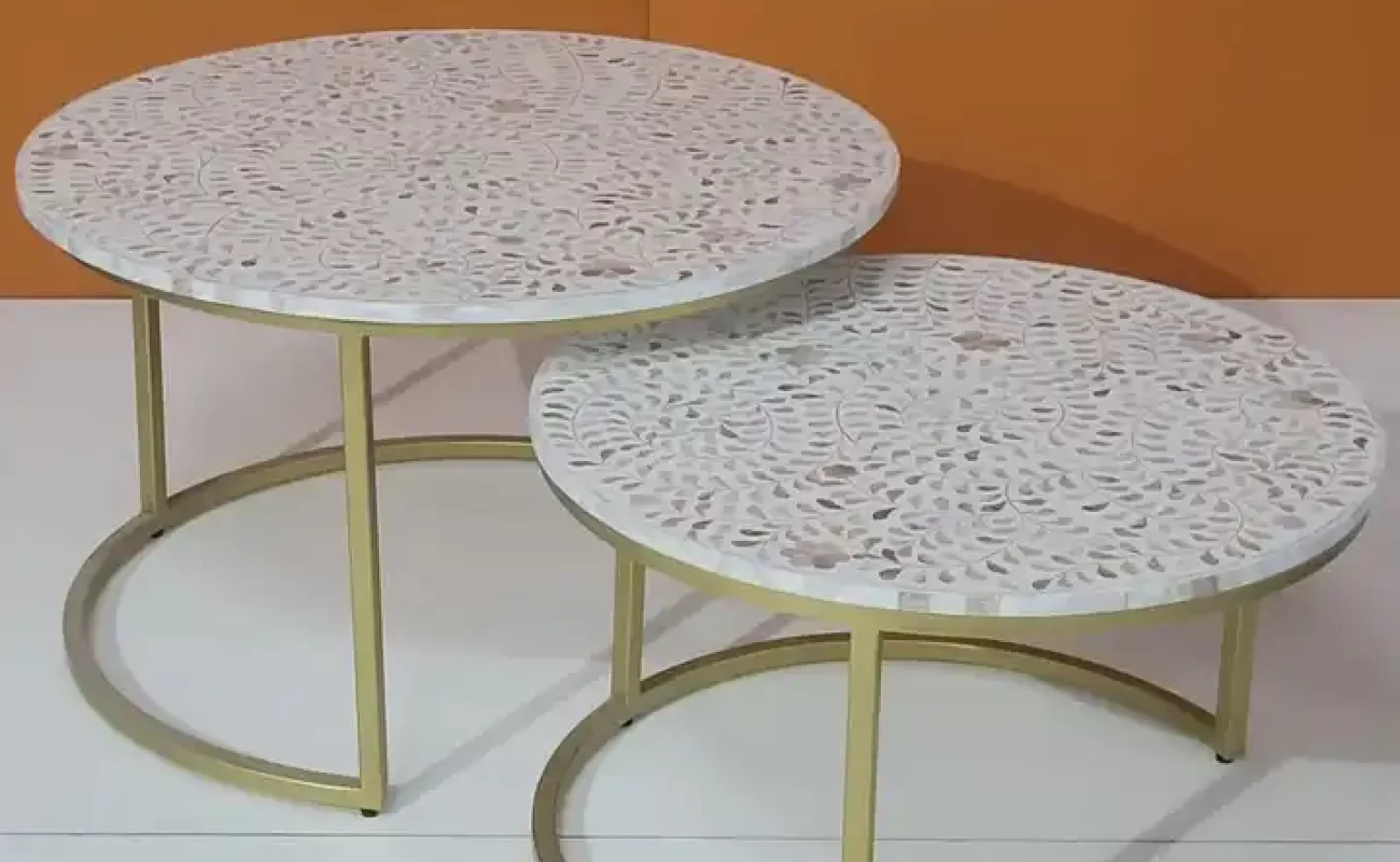 Bone Inlay Table Pair